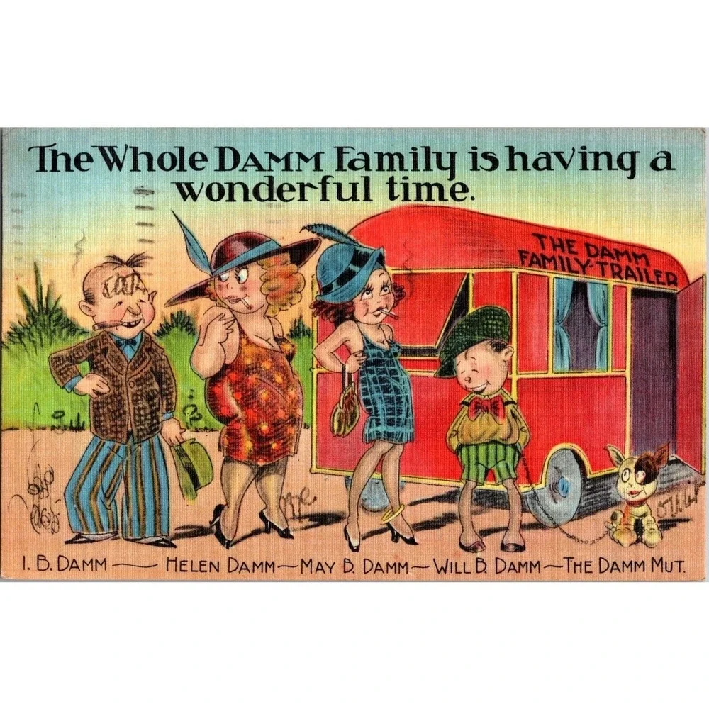 Postcard Whole Damm Family is having a wonderful time‎ Used Card 1941 Postmark